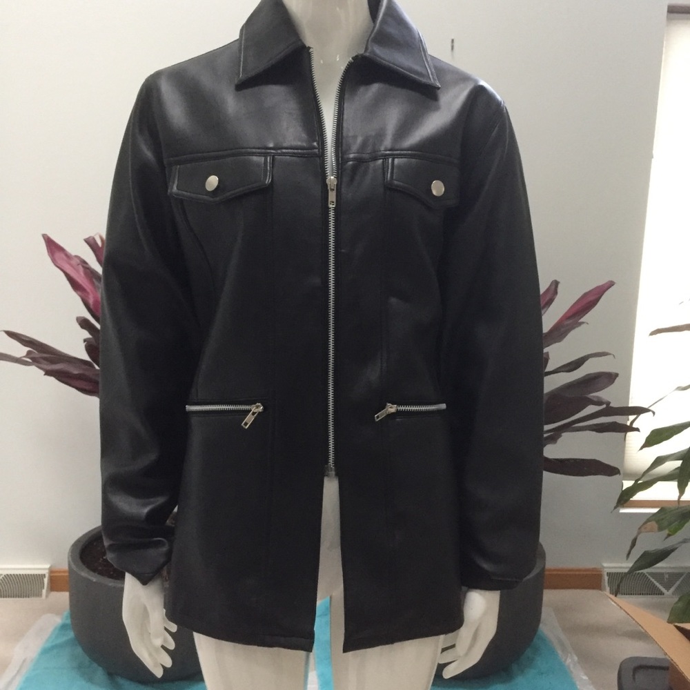 BB Dakota Vintage Faux Leather Jacket / Coat Silver Zip Up Detailing - Medium